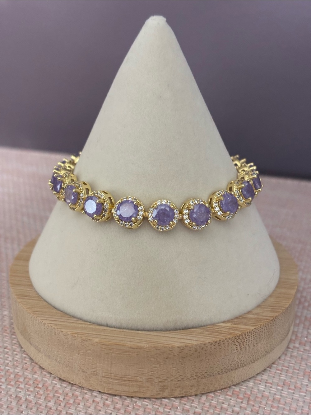 Gold-Plated Purple Stone Tennis Bracelet - Elegant Women Jewelry